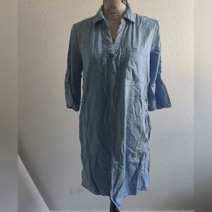 NY&Co Light blue denim Cotton-blend casual midi Dress w pockets 90s Vibes_Medium